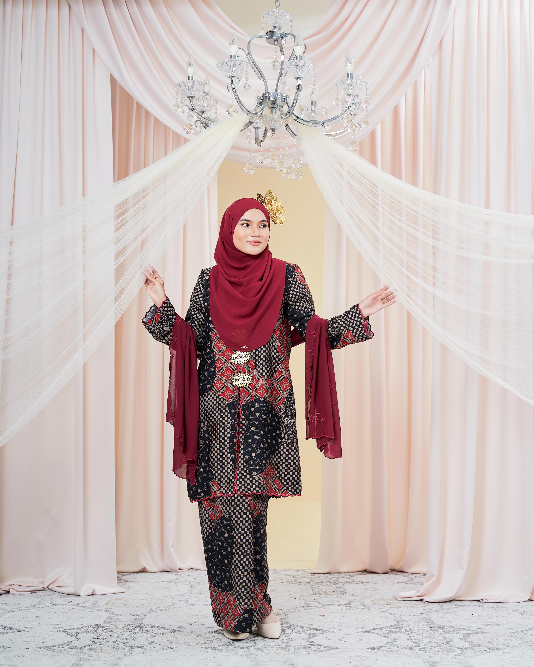 Baju Kurung Sulam Batik Adria - Scarlet Black