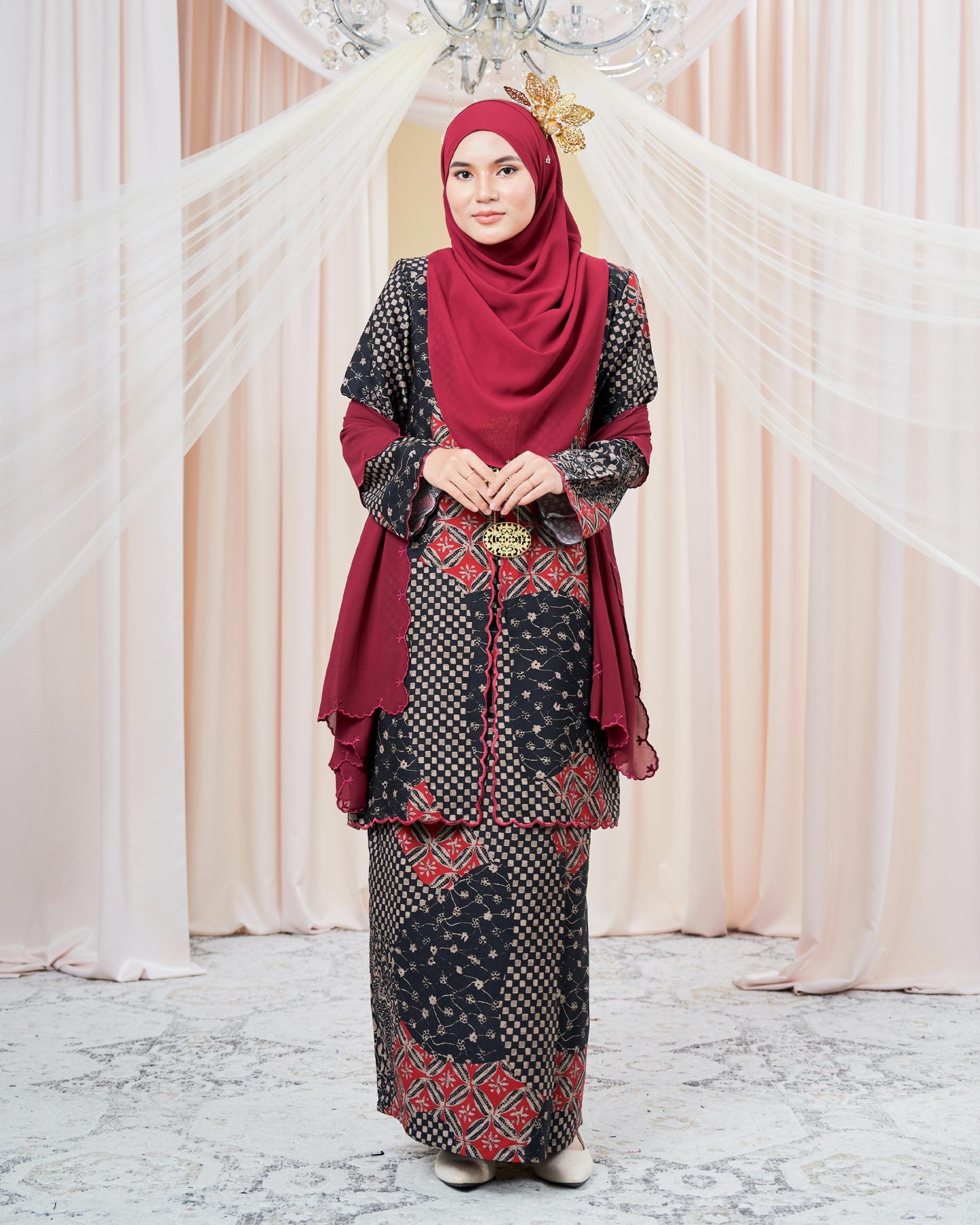 Baju Kurung Sulam Batik Adria - Scarlet Black