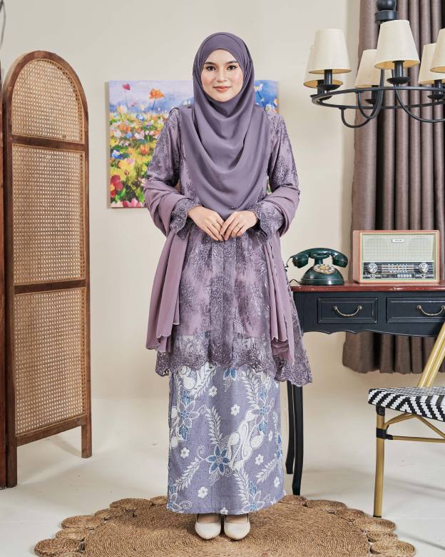 Baju Kebarung Batik Lace Akasia - Mauve Purple