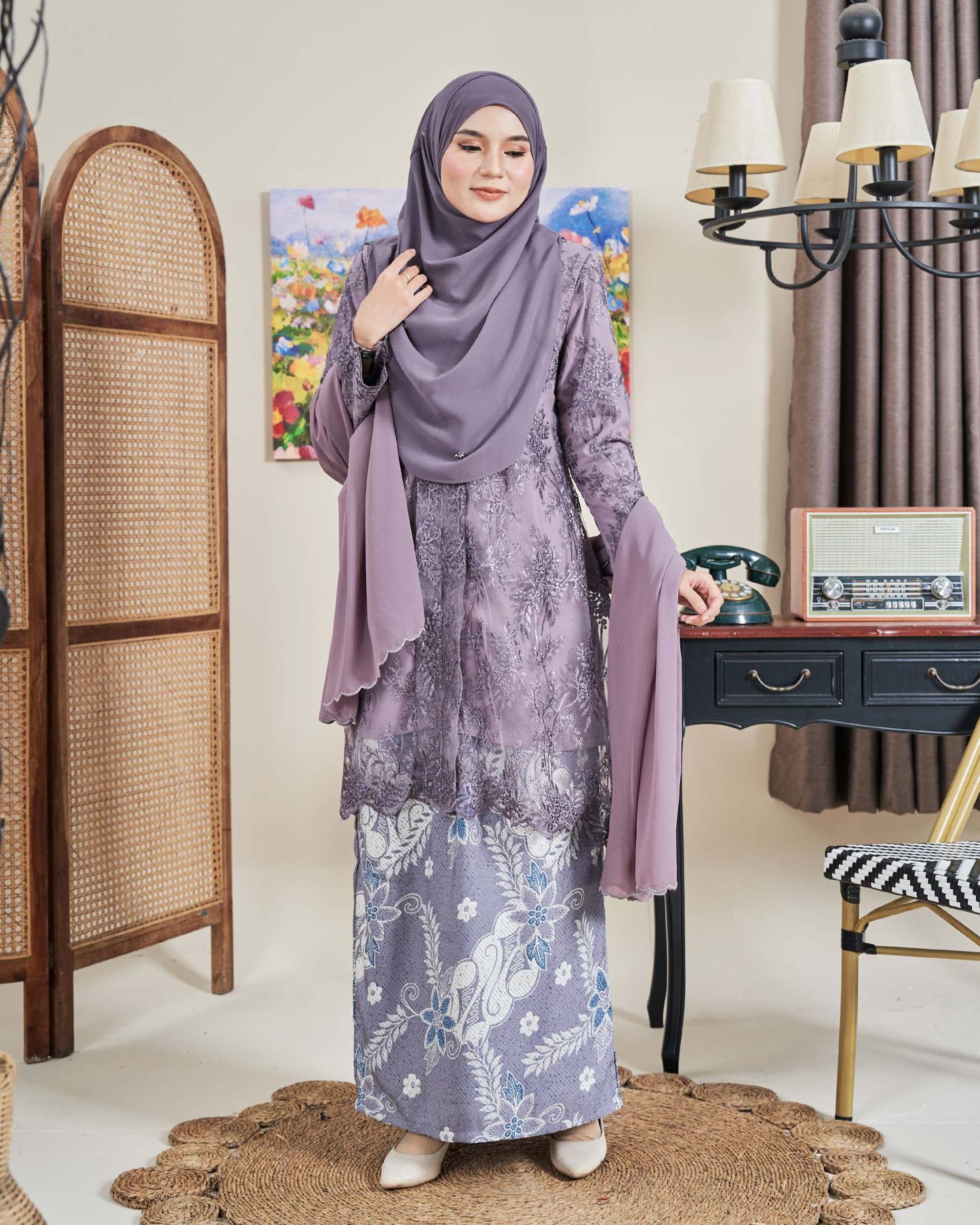 Baju Kebarung Batik Lace Akasia - Mauve Purple