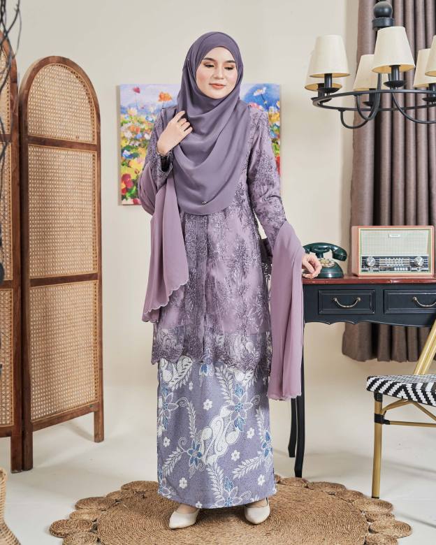 Baju Kebarung Batik Lace Akasia - Mauve Purple