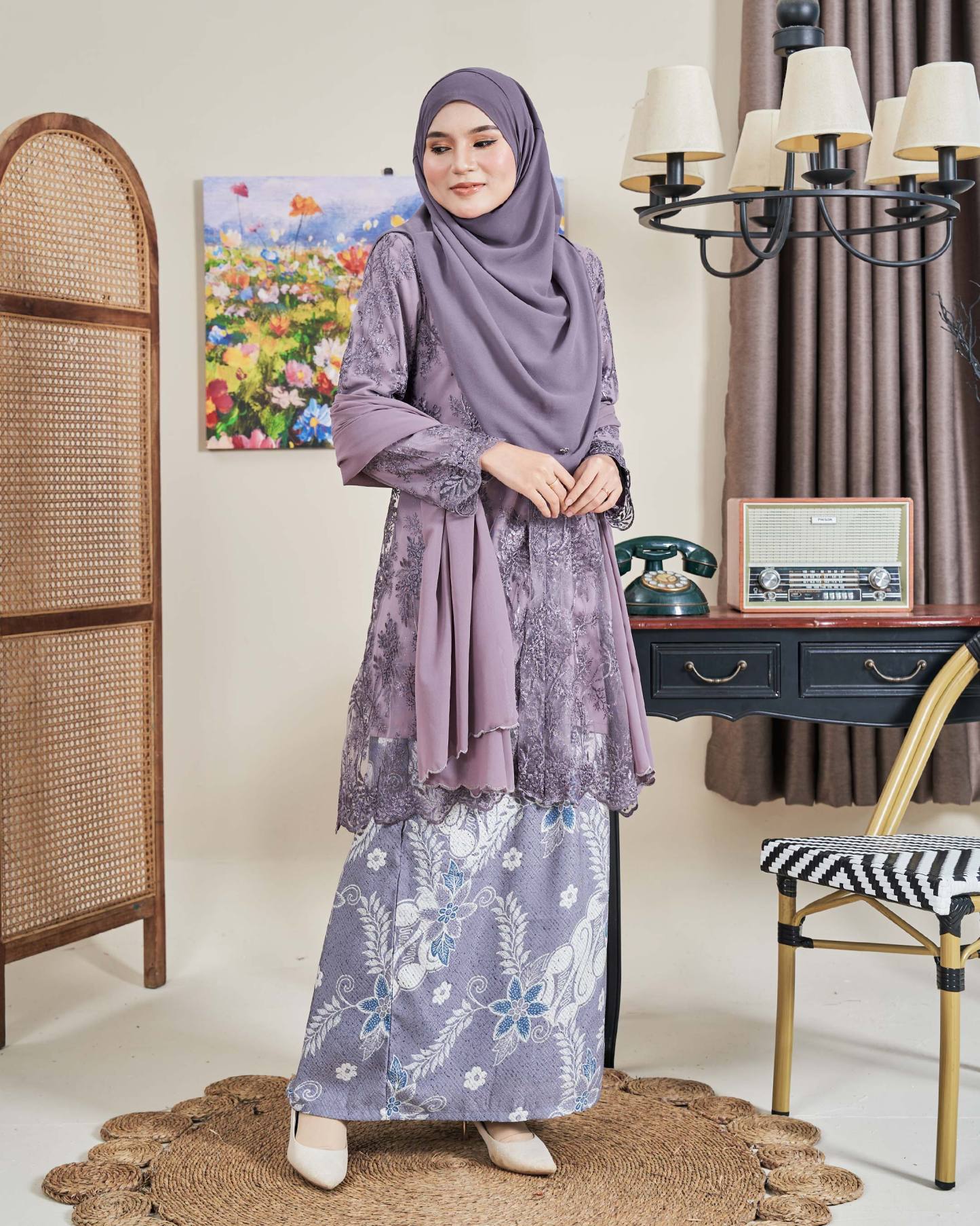 Baju Kebarung Batik Lace Akasia - Mauve Purple