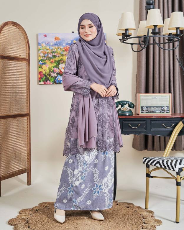Baju Kebarung Batik Lace Akasia - Mauve Purple