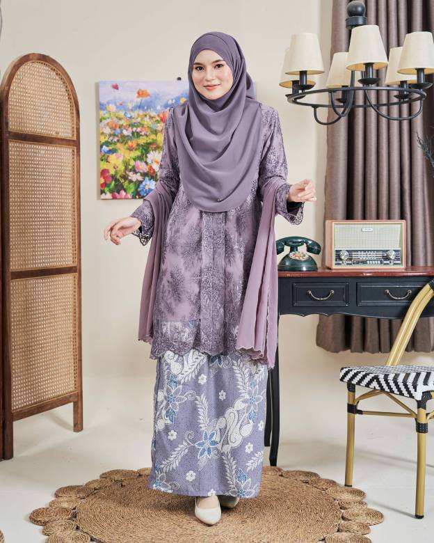 Baju Kebarung Batik Lace Akasia - Mauve Purple