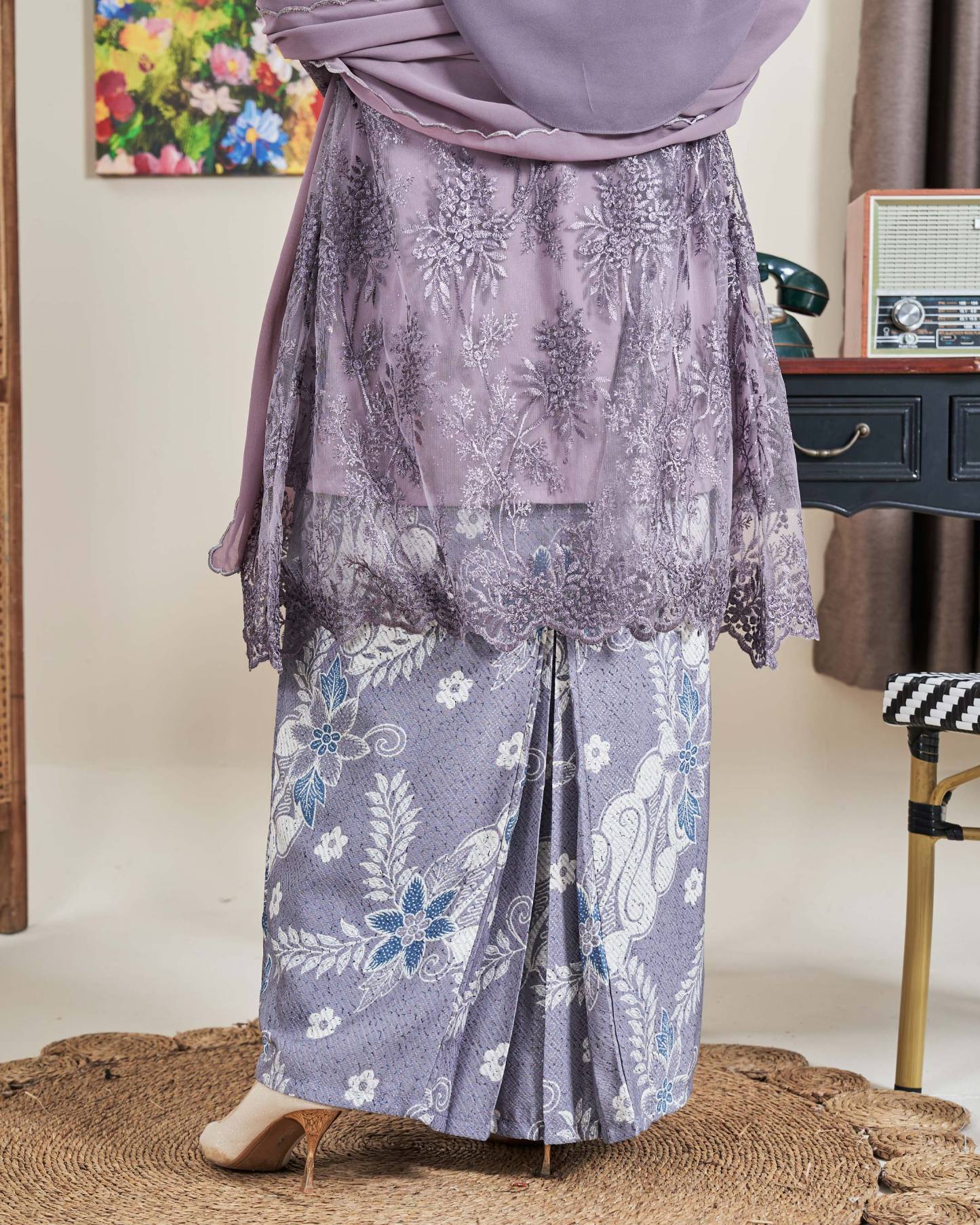 Baju Kebarung Batik Lace Akasia - Mauve Purple