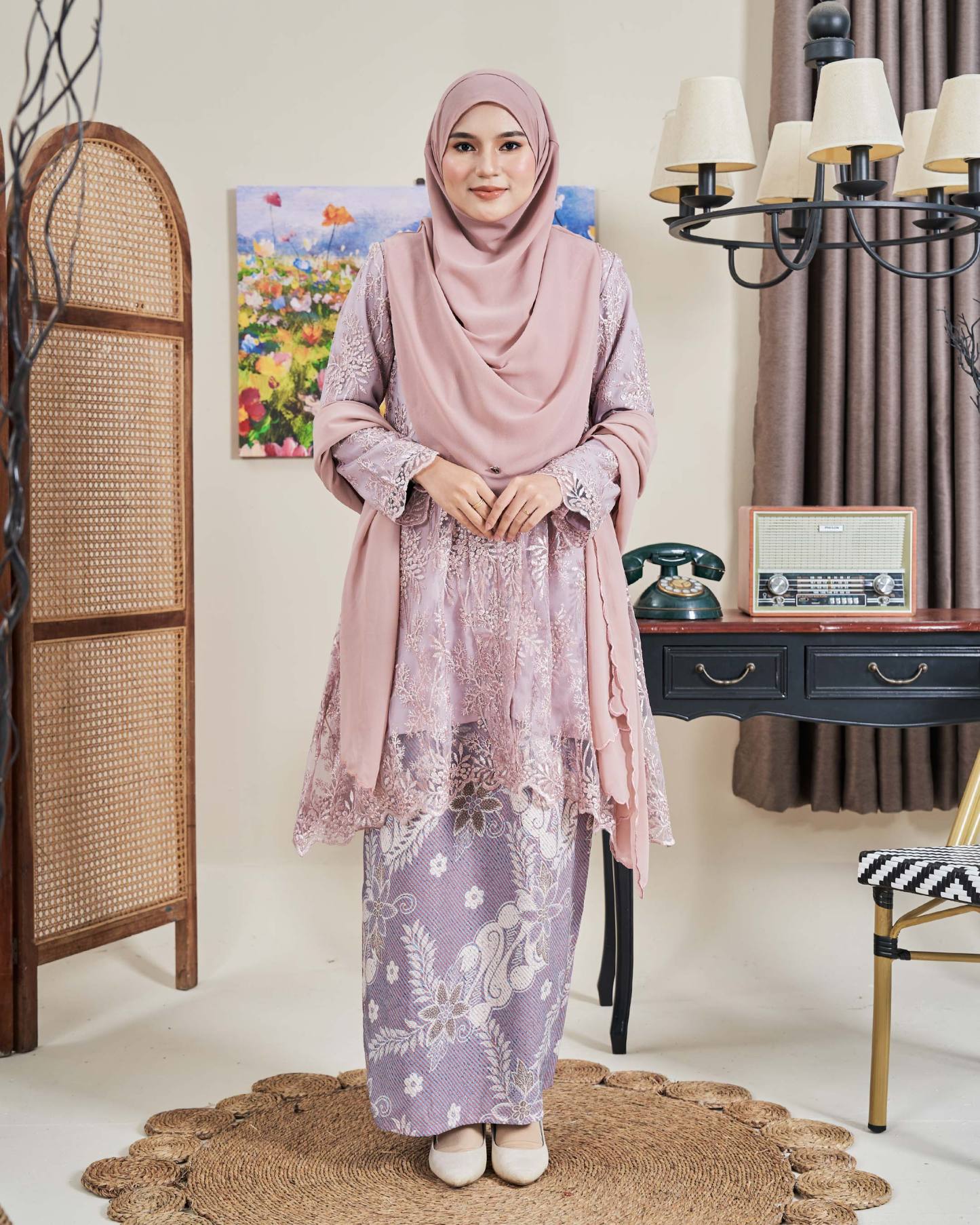 Baju Kebarung Batik Lace Akasia - Pink Periwinkle
