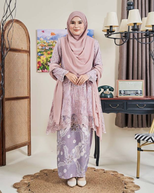 Baju Kebarung Batik Lace Akasia - Pink Periwinkle