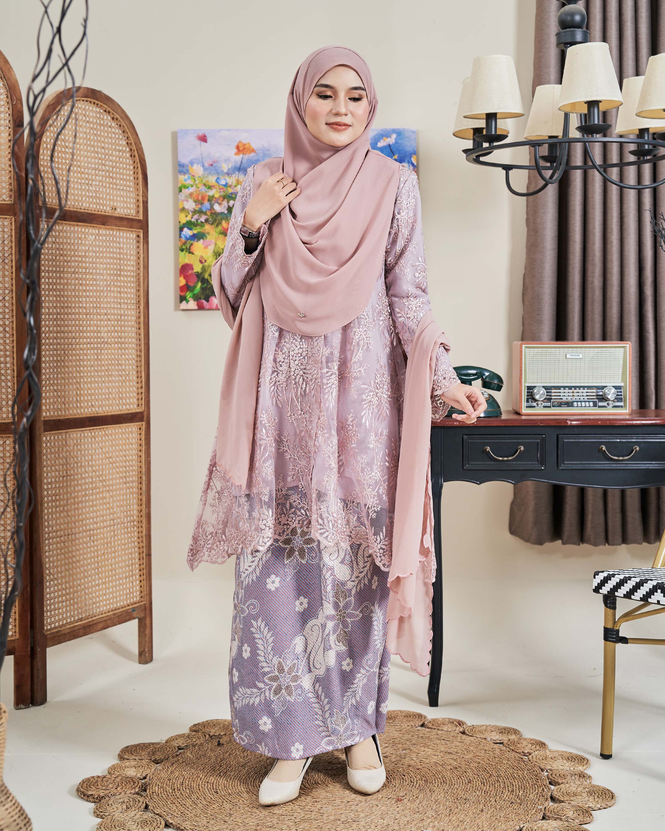 Baju Kebarung Batik Lace Akasia - Pink Periwinkle