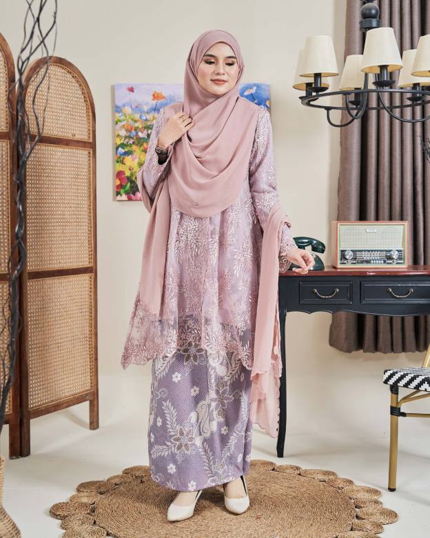 Baju Kebarung Batik Lace Akasia - Pink Periwinkle