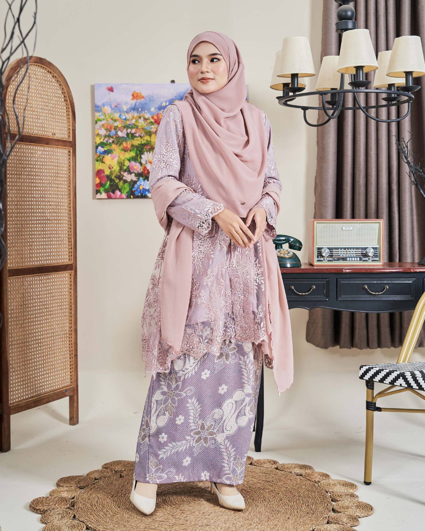 Baju Kebarung Batik Lace Akasia - Pink Periwinkle