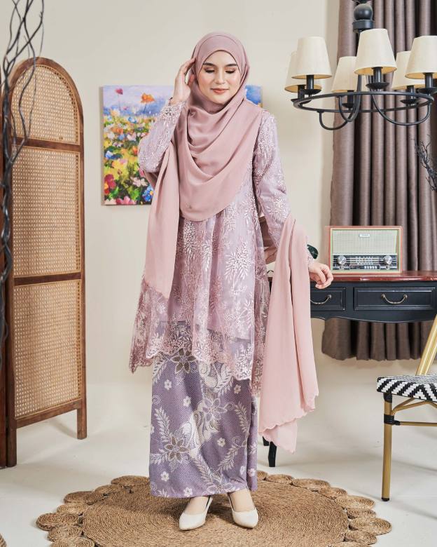 Baju Kebarung Batik Lace Akasia - Pink Periwinkle