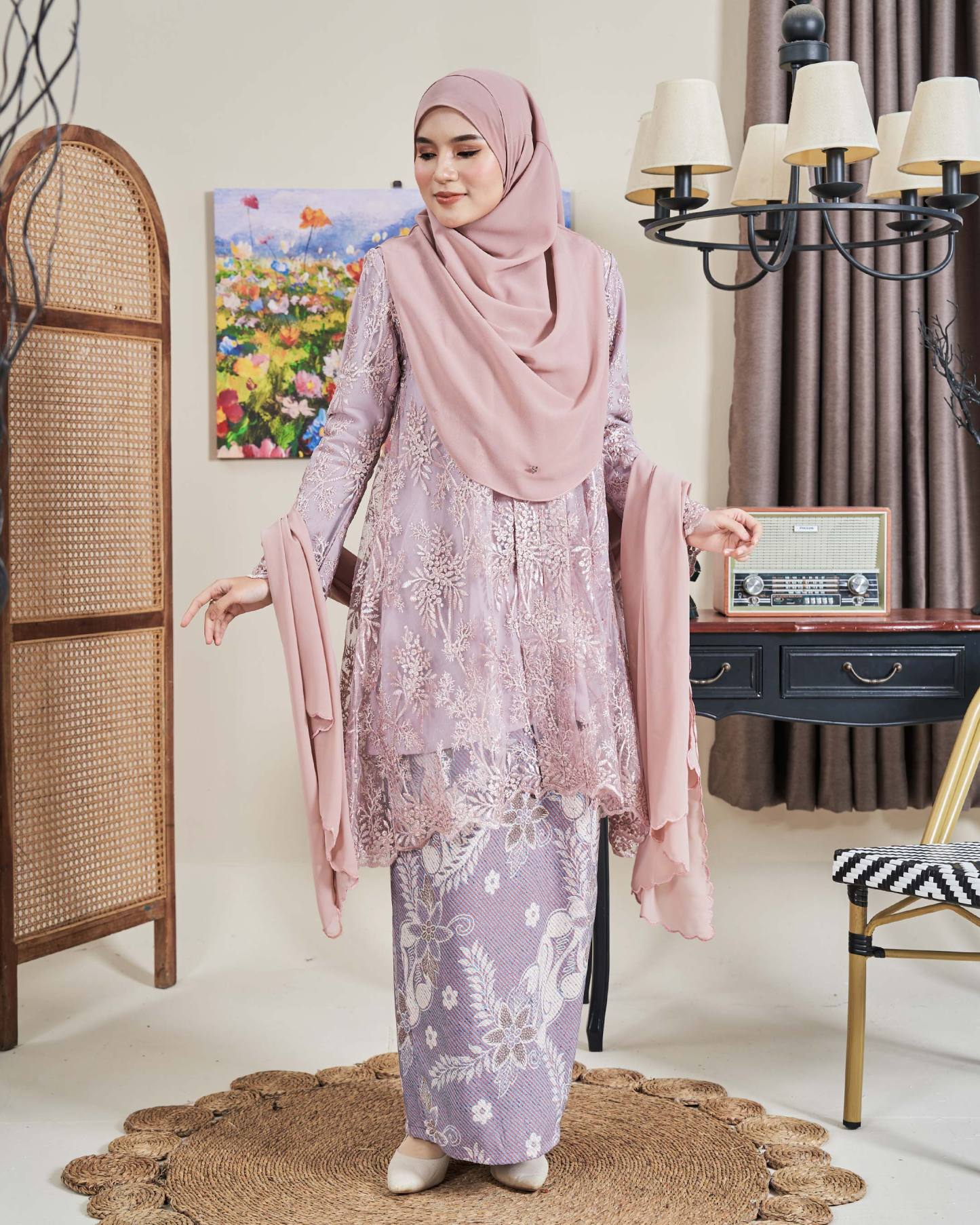 Baju Kebarung Batik Lace Akasia - Pink Periwinkle