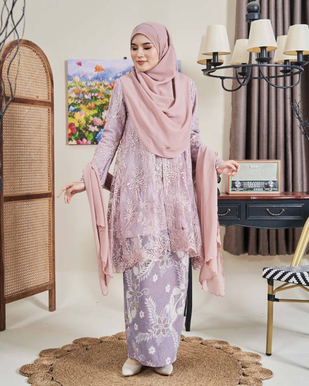 Baju Kebarung Batik Lace Akasia - Pink Periwinkle
