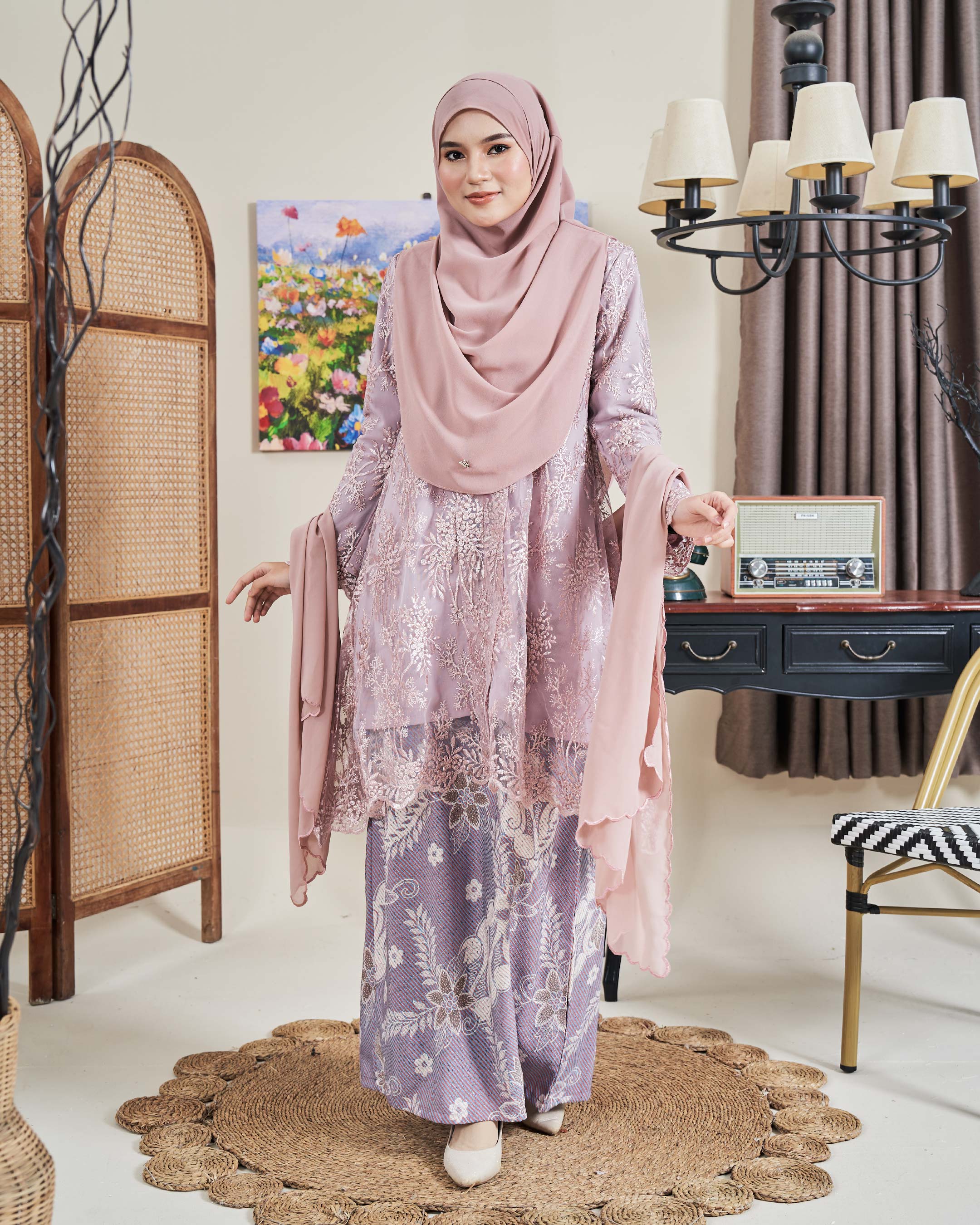 Baju Kebarung Batik Lace Akasia - Pink Periwinkle