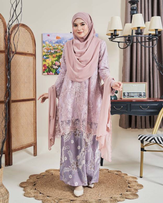 Baju Kebarung Batik Lace Akasia - Pink Periwinkle