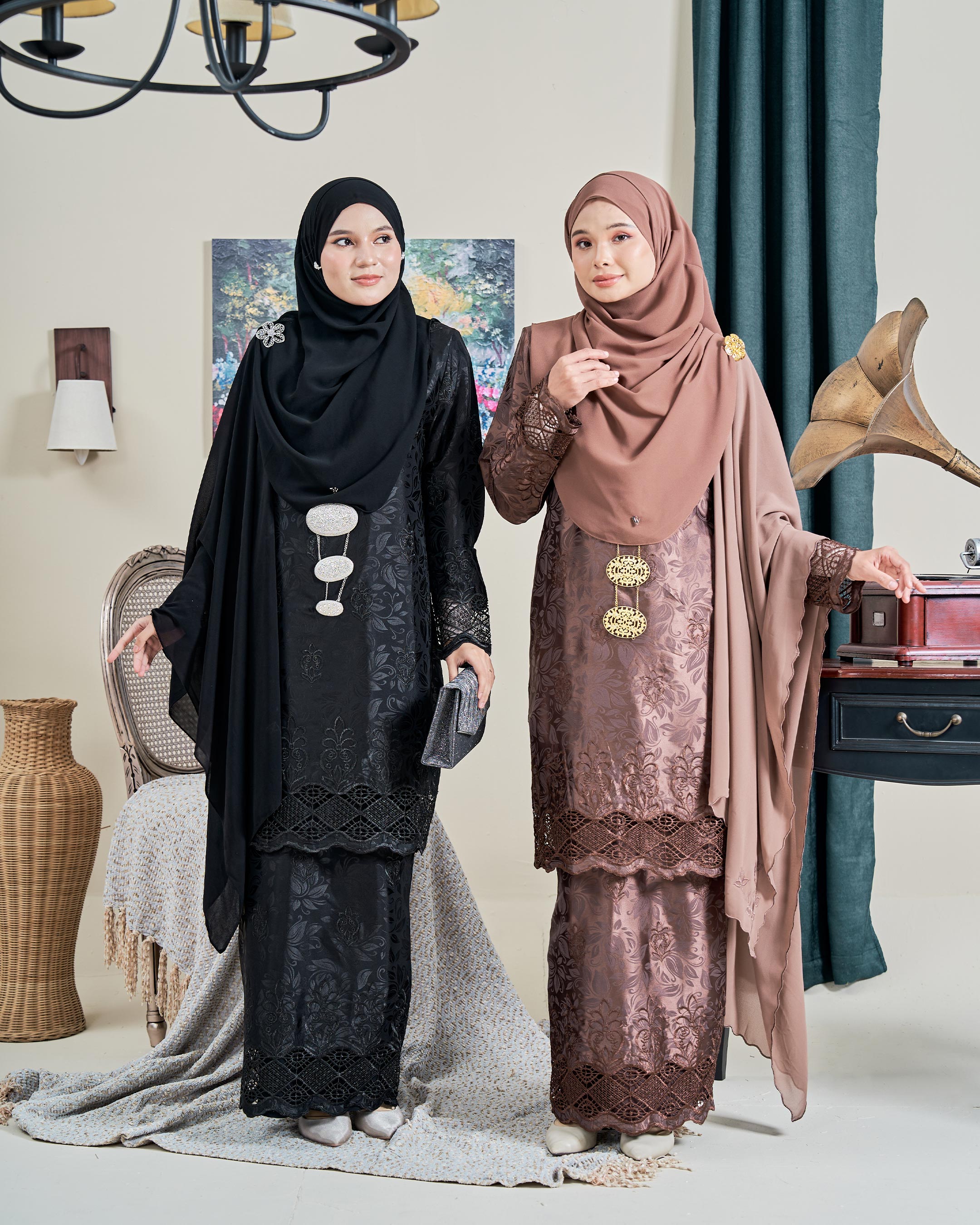 Baju Kurung Sulam Jacquard Akira - Coffee Brown
