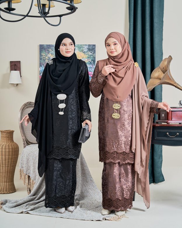 Baju Kurung Sulam Jacquard Akira - Coffee Brown