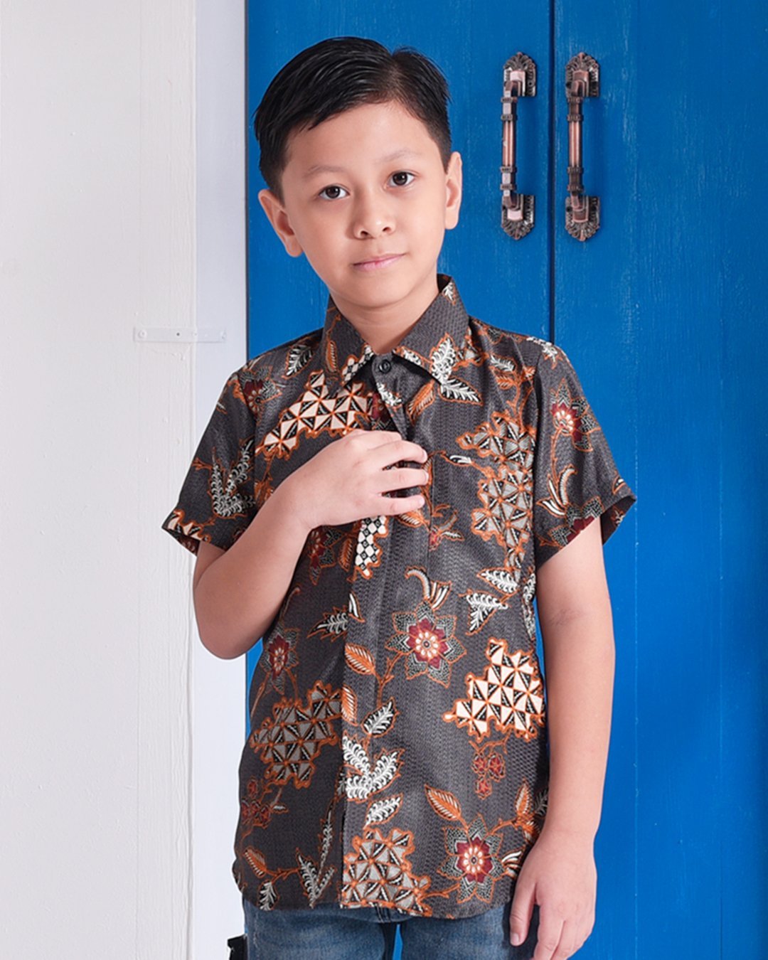 Baju Kemeja Batik Aiman Kids - Ash Grey
