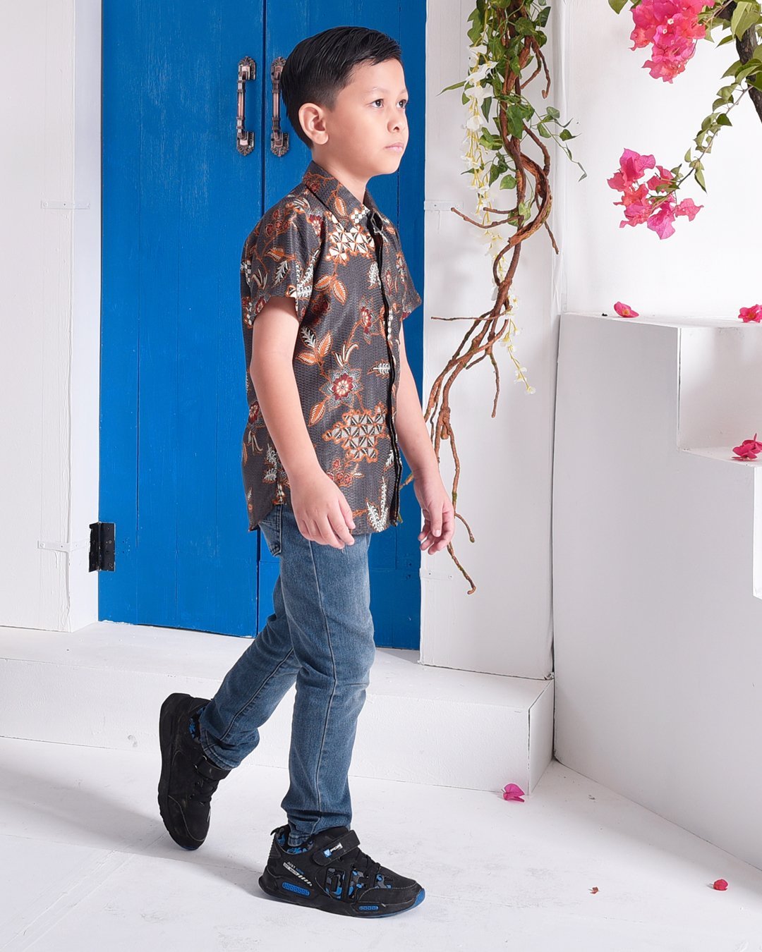 Baju Kemeja Batik Aiman Kids - Ash Grey