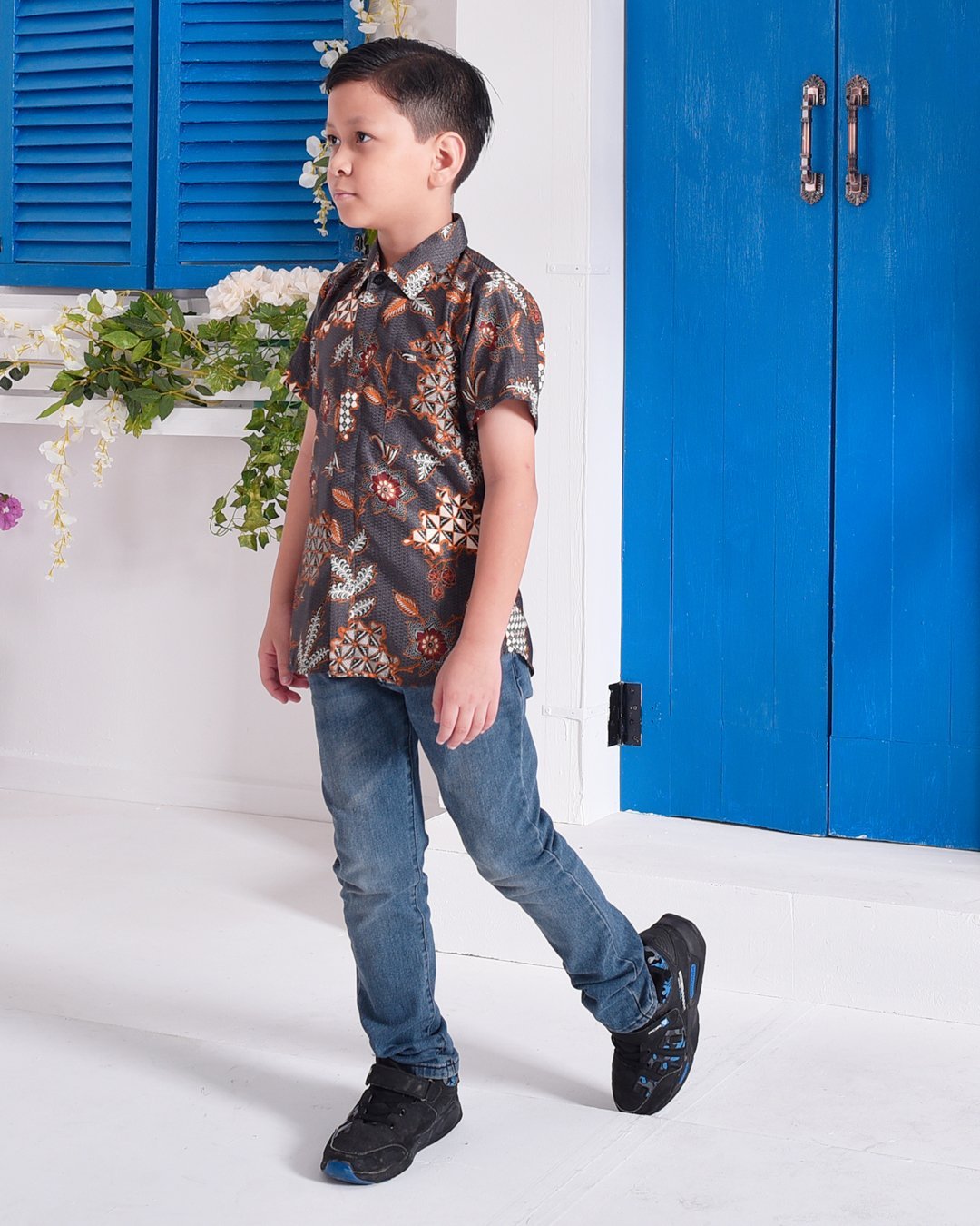 Baju Kemeja Batik Aiman Kids - Ash Grey