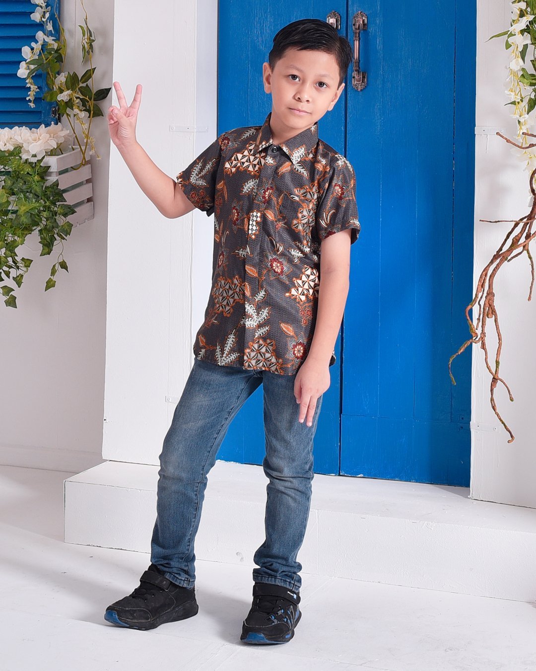 Baju Kemeja Batik Aiman Kids - Ash Grey