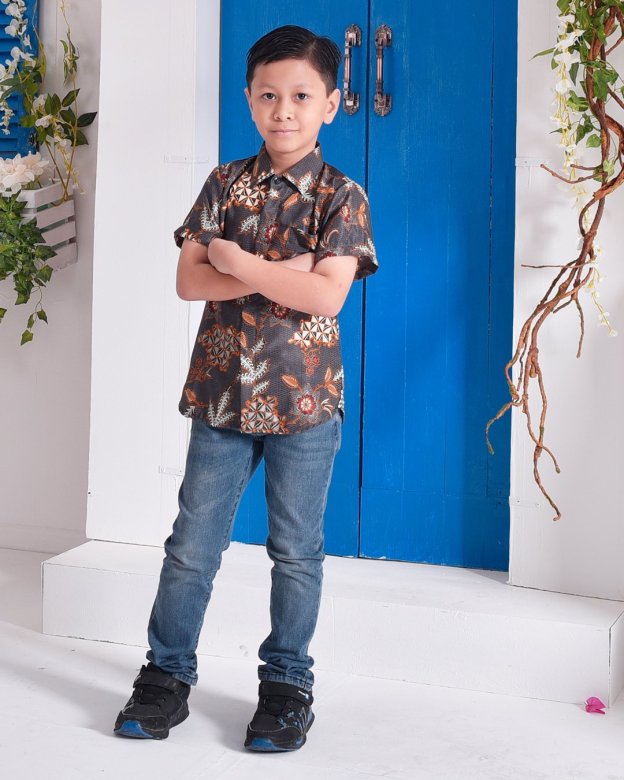 Baju Kemeja Batik Aiman Kids - Ash Grey