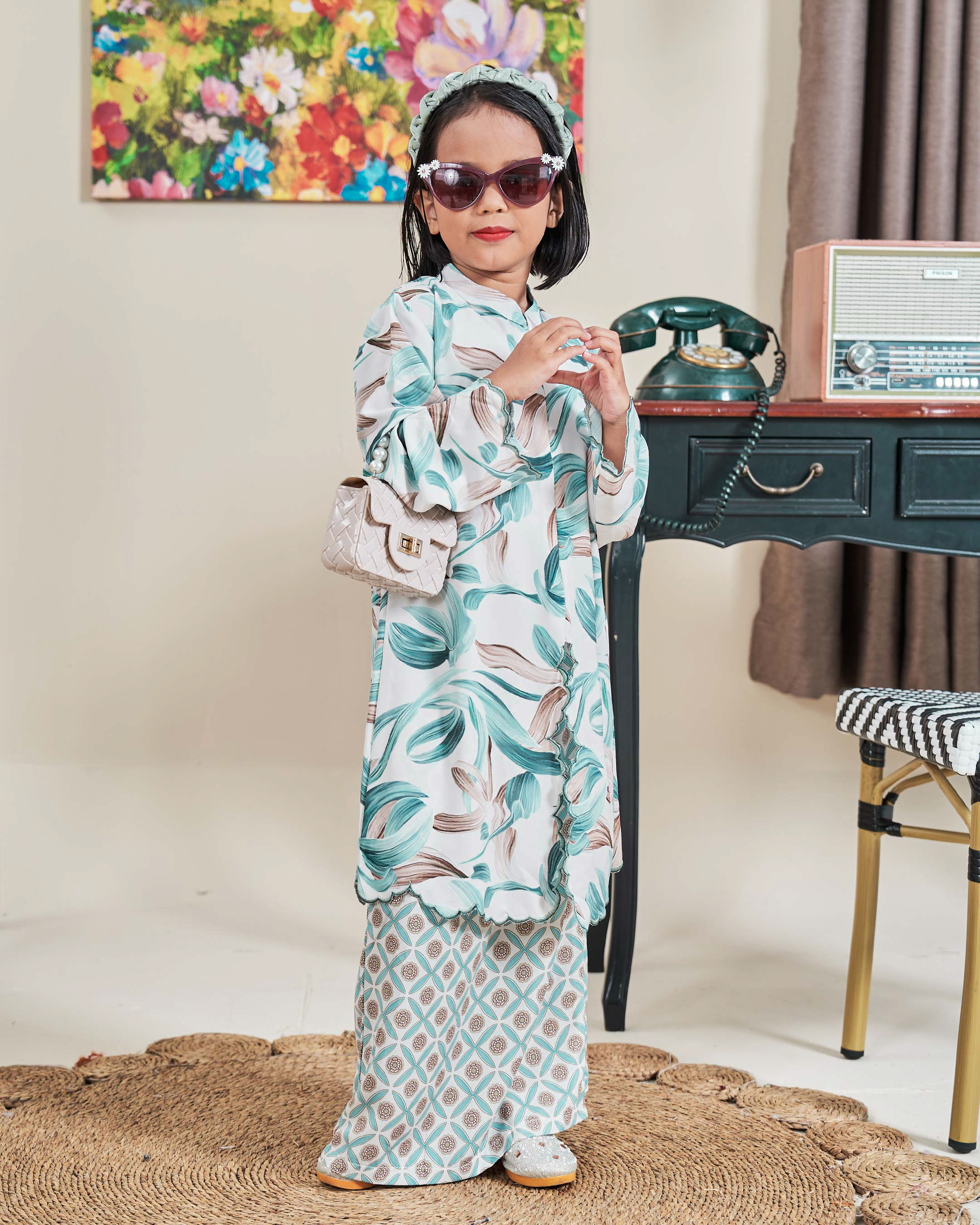 Baju Kurung Sulam Diamante Amia Kids - Jade Green