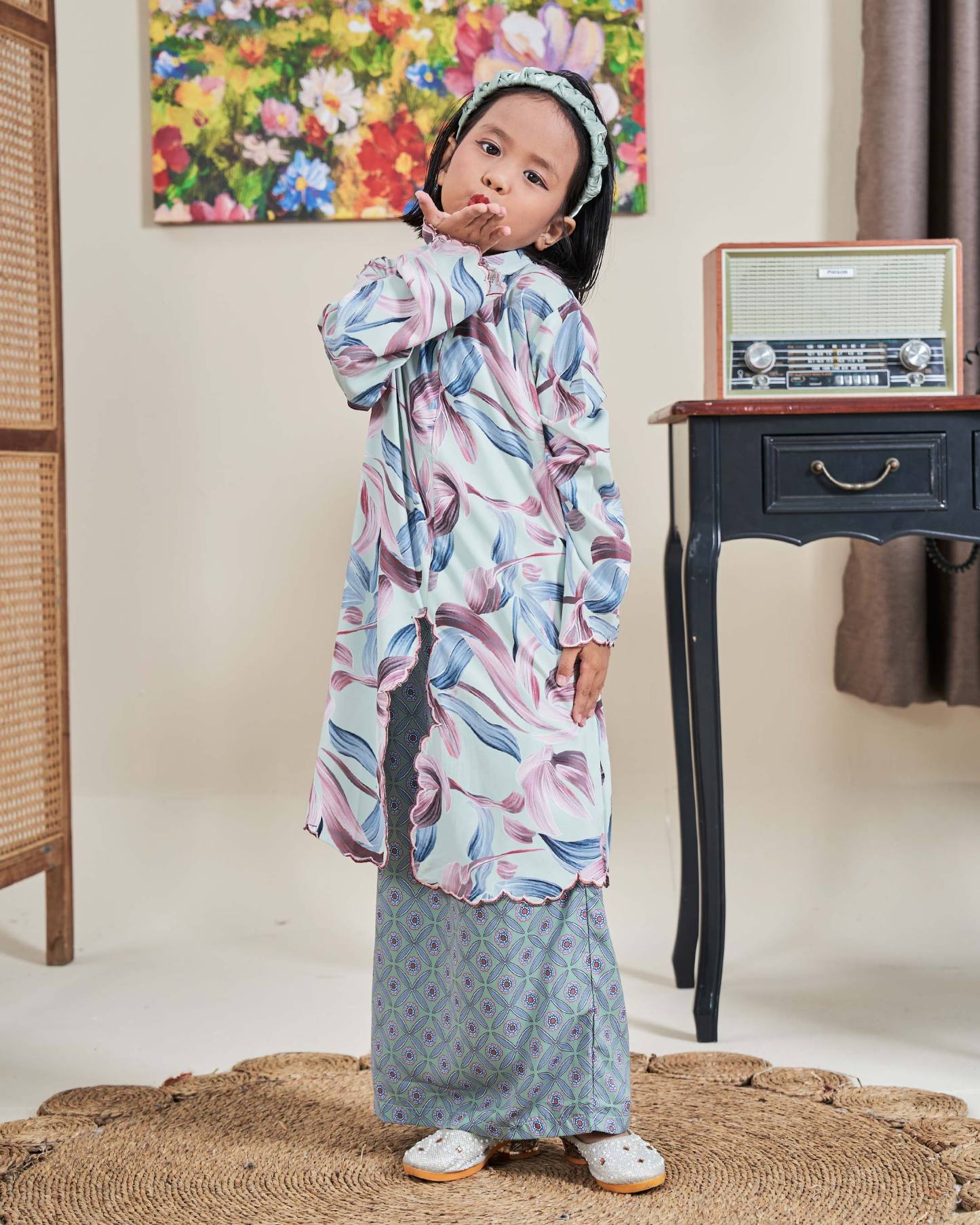 Baju Kurung Sulam Diamante Amia Kids - Tea Minty