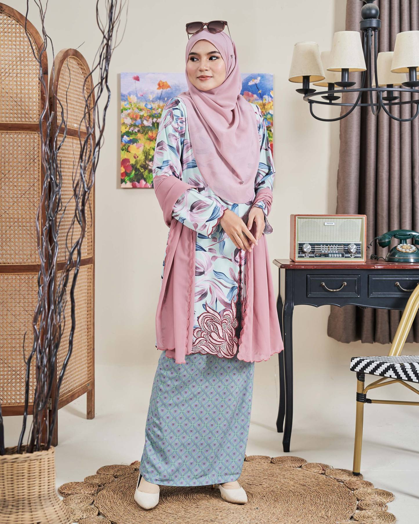 Baju Kurung Sulam Diamante Amia - Tea Minty