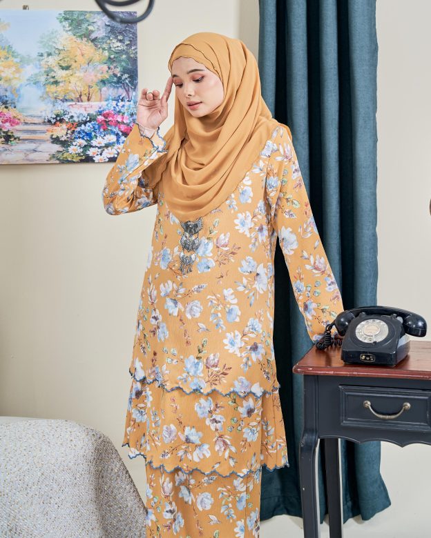 Baju Kurung Sulam Anara - Garden Mustard
