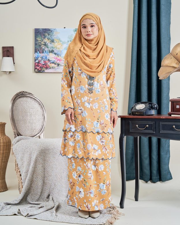 Baju Kurung Sulam Anara - Garden Mustard