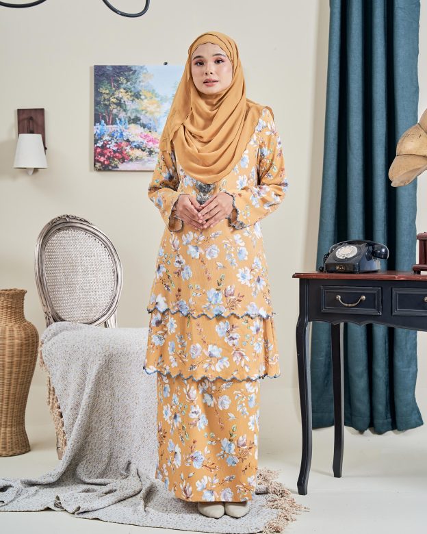 Baju Kurung Sulam Anara - Garden Mustard