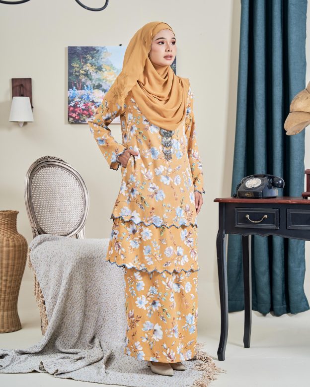 Baju Kurung Sulam Anara - Garden Mustard
