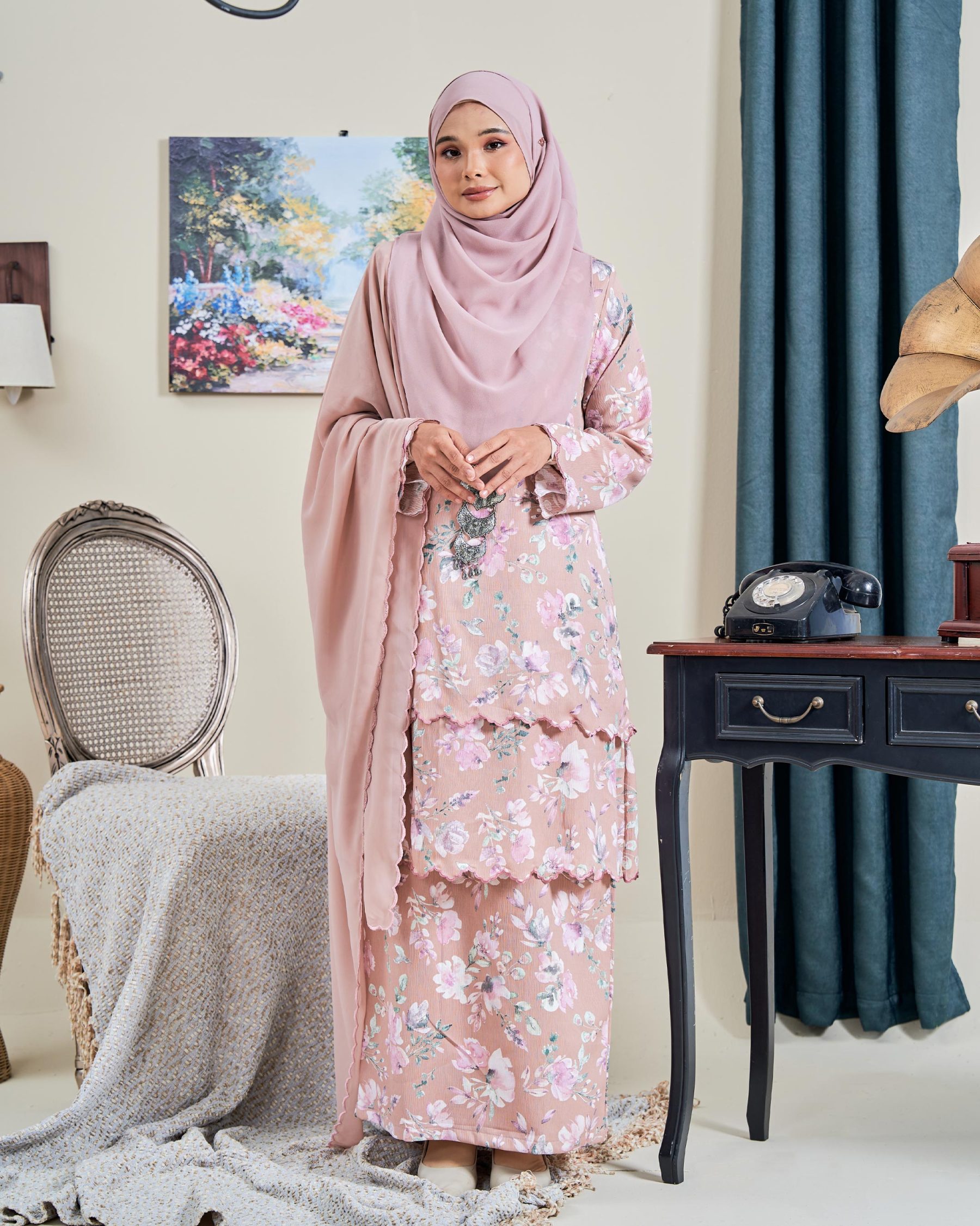 Baju Kurung Sulam Anara - Garden Taupebrown