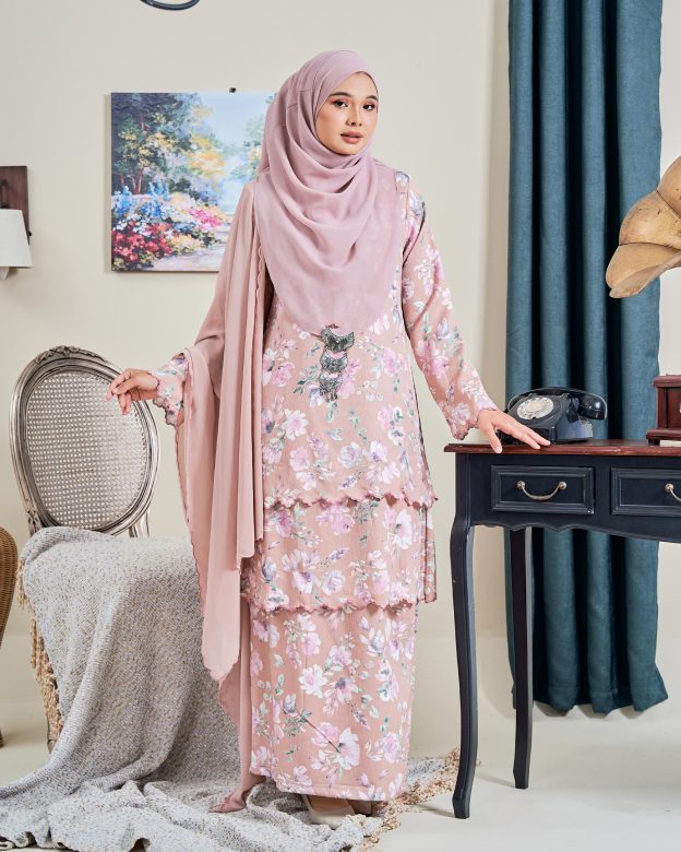 Baju Kurung Sulam Anara - Garden Taupebrown