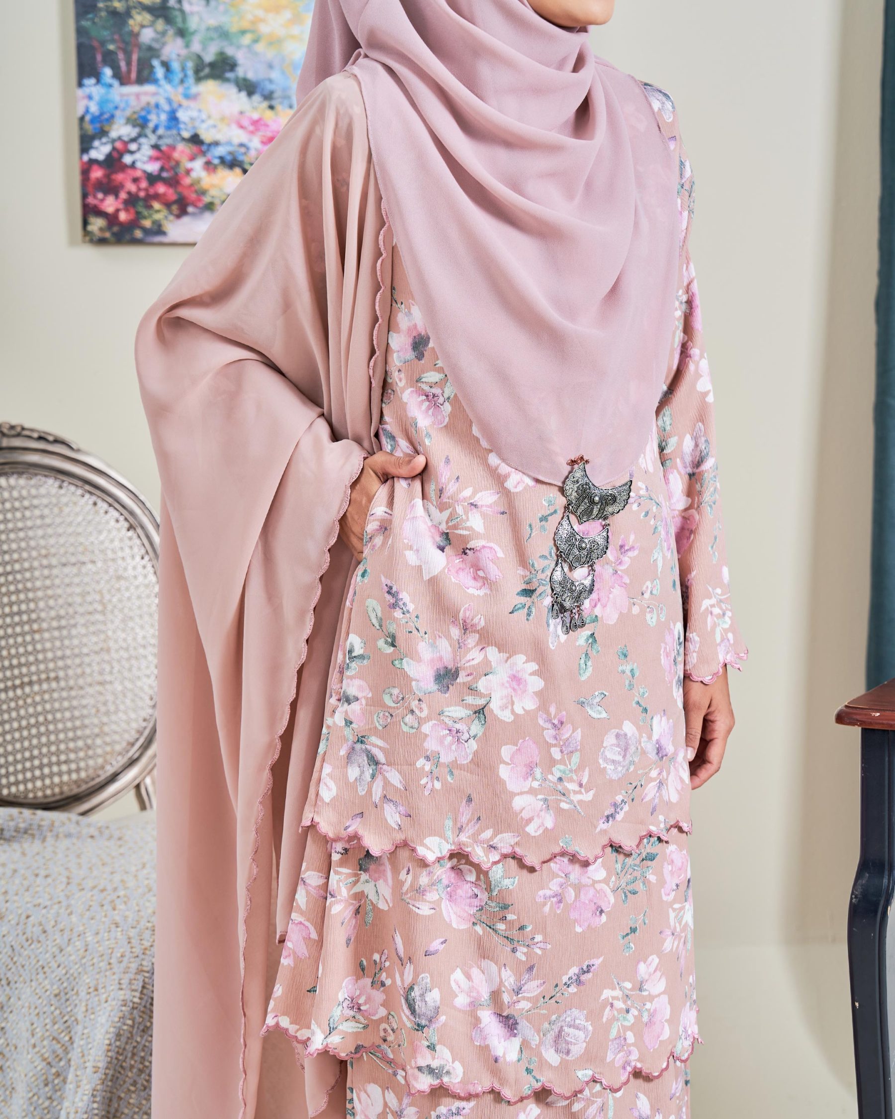 Baju Kurung Sulam Anara - Garden Taupebrown