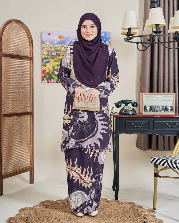 Baju Kurung Sulam Batik Ashalee - Dewi Purple