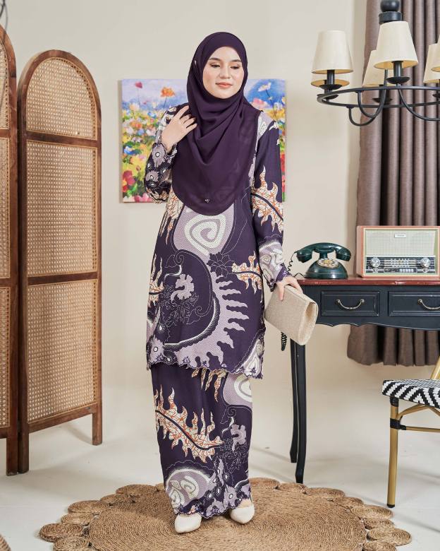 Baju Kurung Sulam Batik Ashalee - Dewi Purple