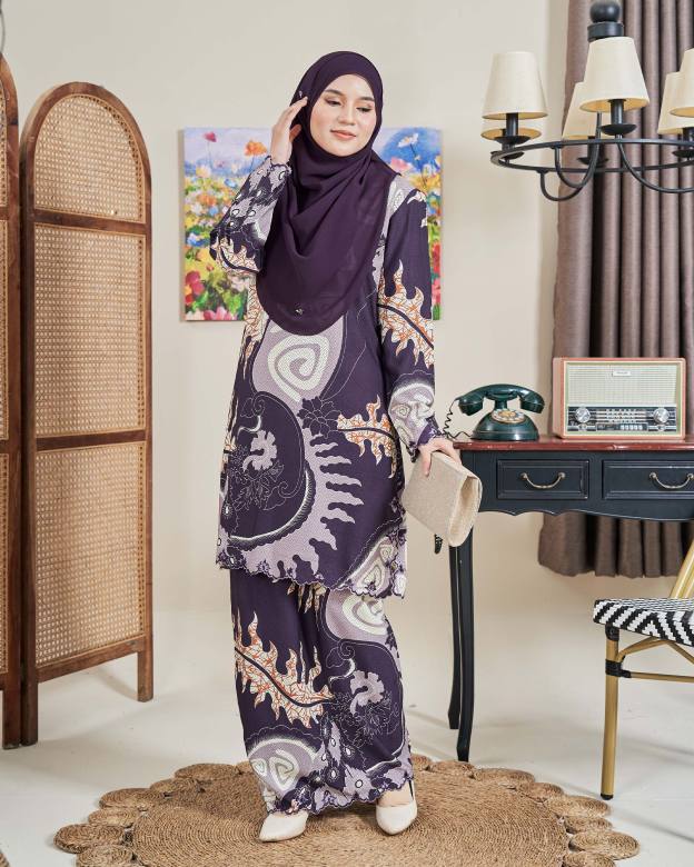 Baju Kurung Sulam Batik Ashalee - Dewi Purple