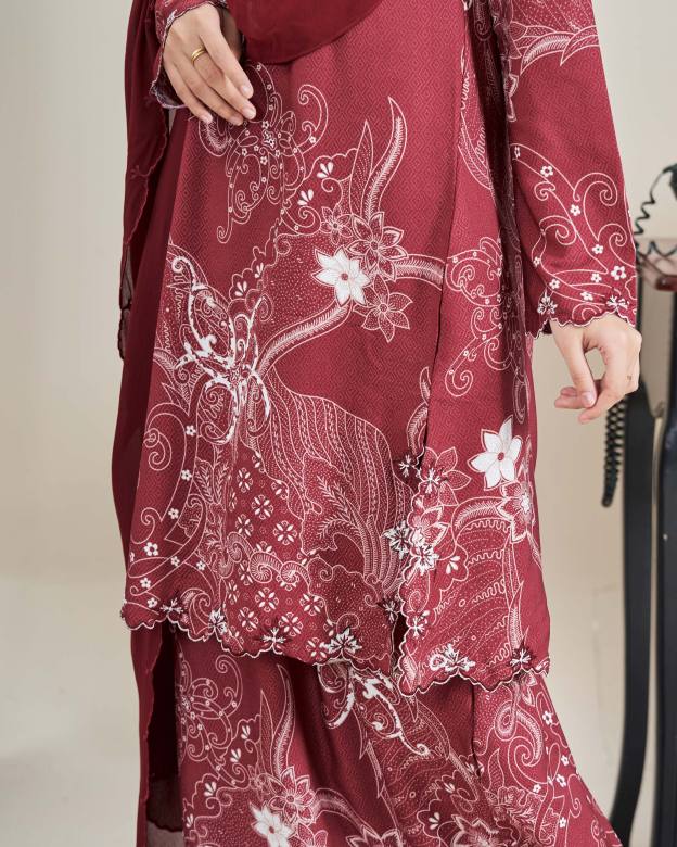 Baju Kurung Sulam Batik Ashalee - Kasturi Maroon