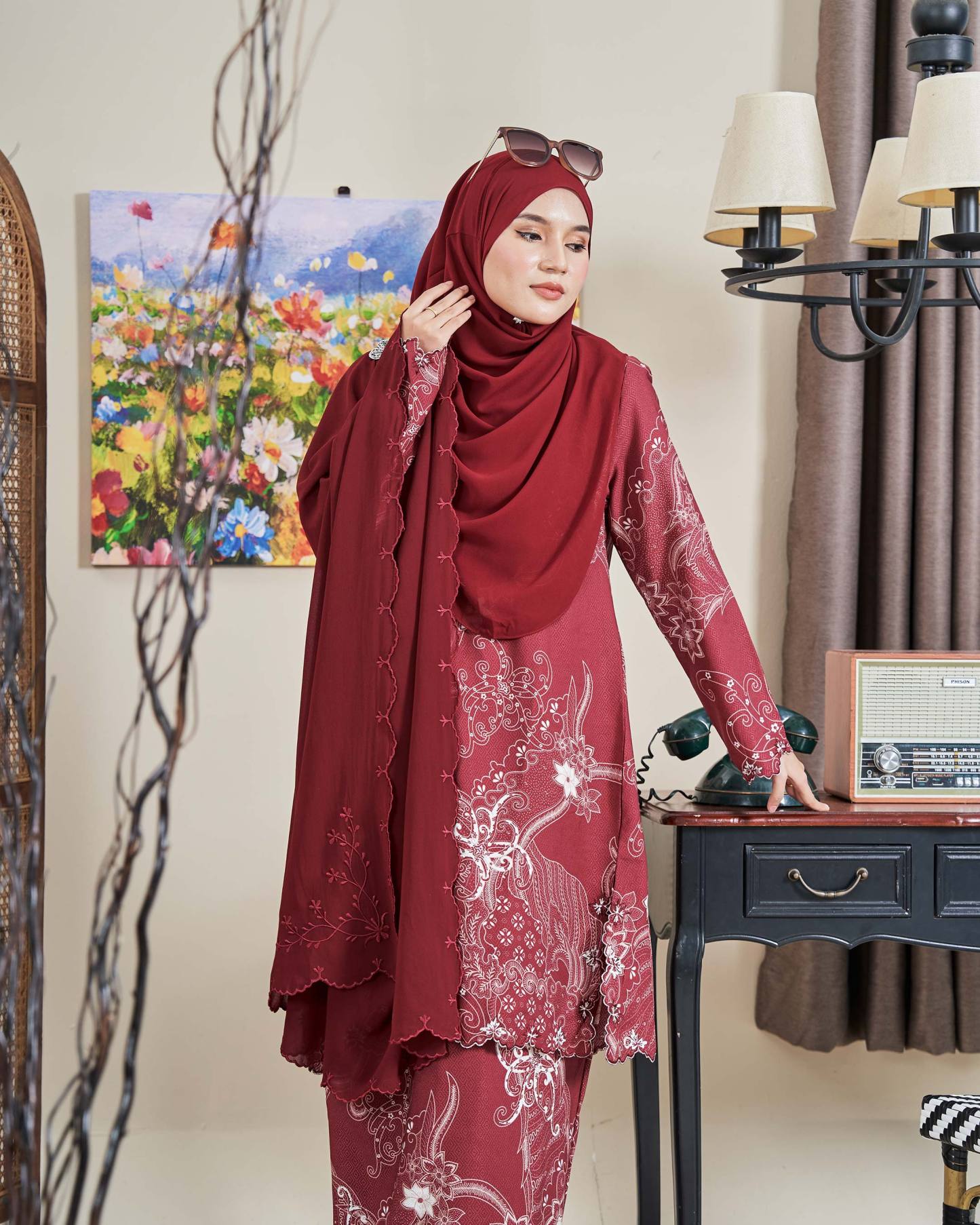 Baju Kurung Sulam Batik Ashalee - Kasturi Maroon