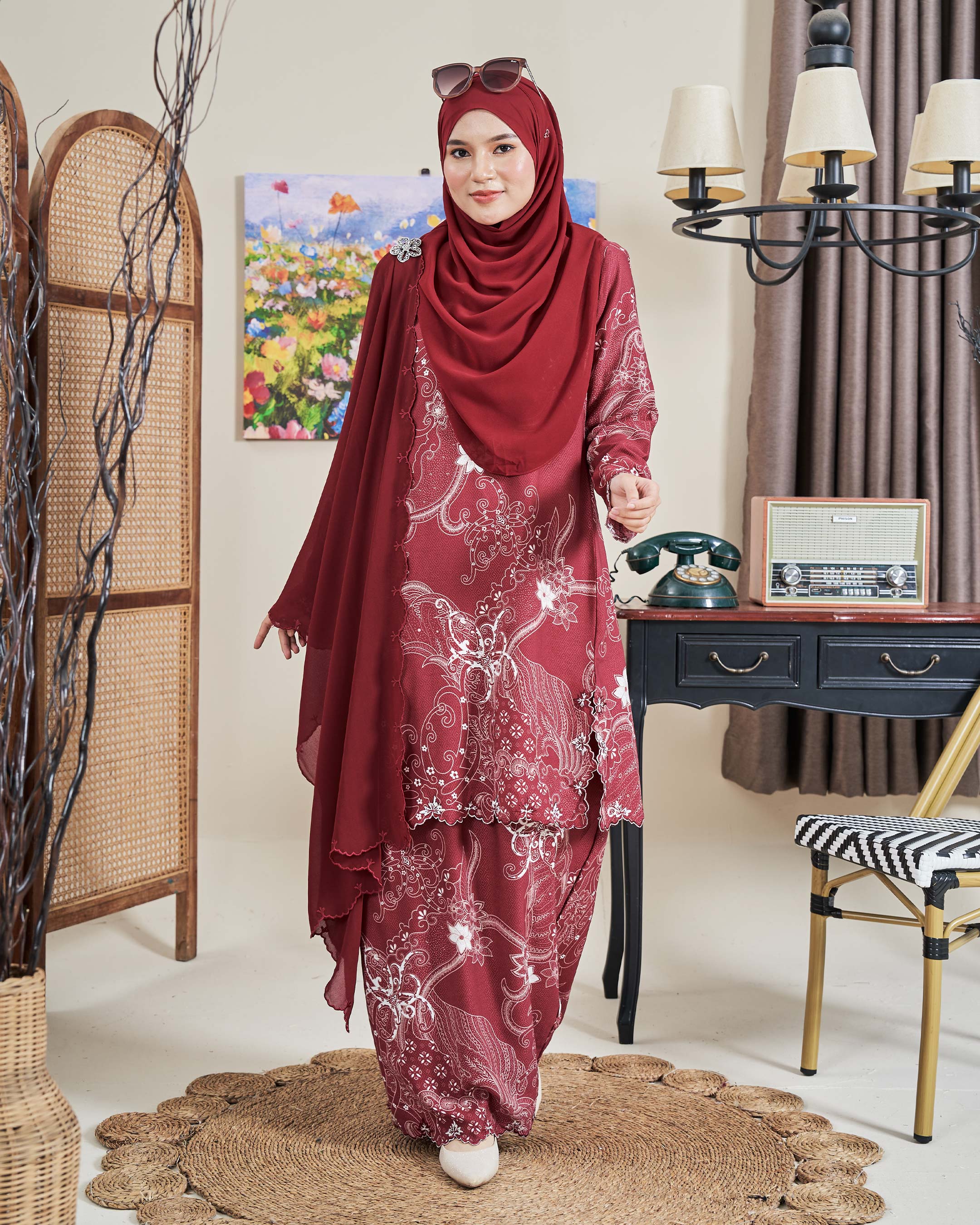 Baju Kurung Sulam Batik Ashalee - Kasturi Maroon
