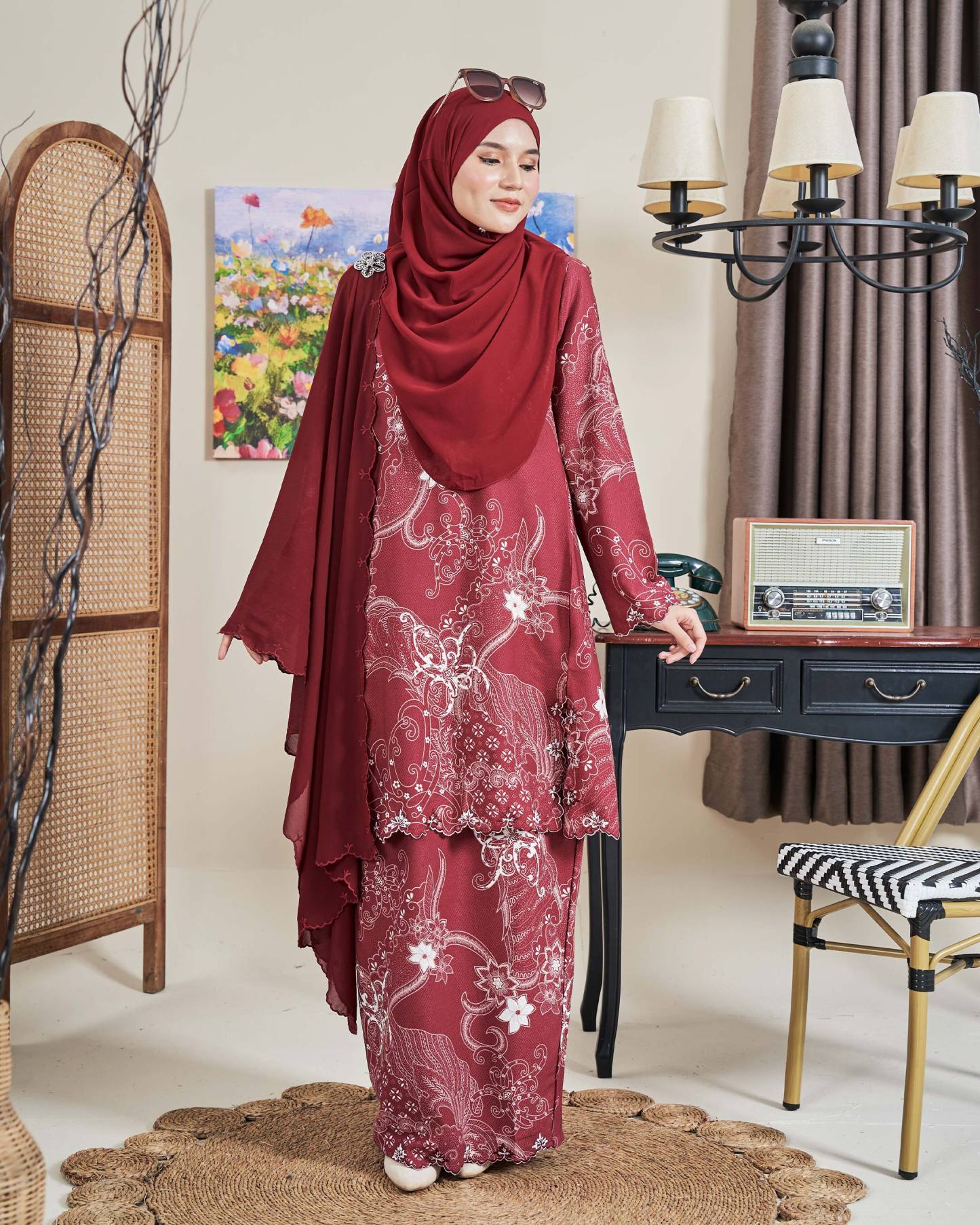 Baju Kurung Sulam Batik Ashalee - Kasturi Maroon