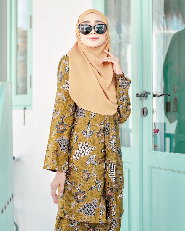 Baju Kebarung Batik Dobby Aima - Biscotti Gold