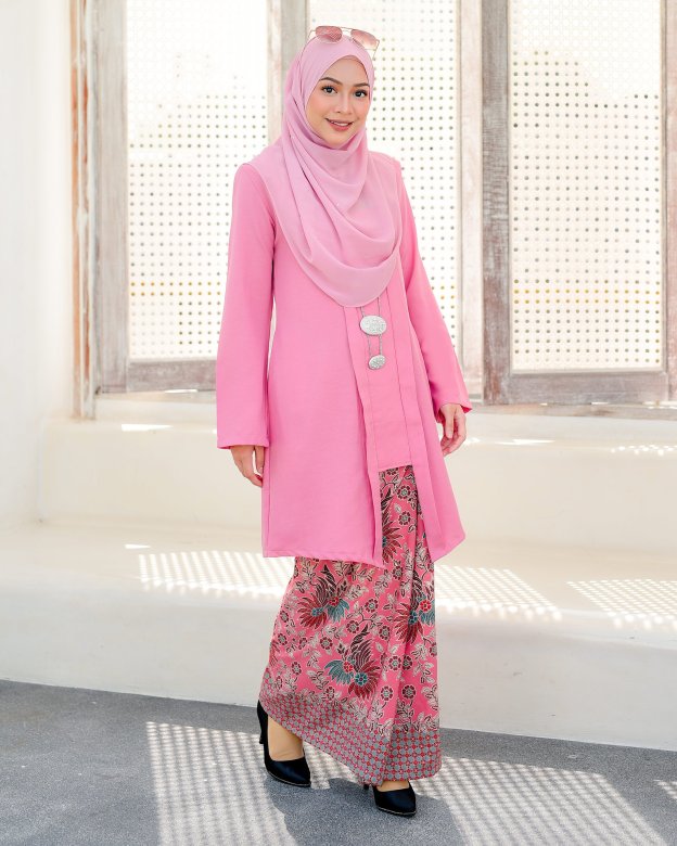 Baju Kebarung Batik Kota Bharu Afreen - Bliss Pink