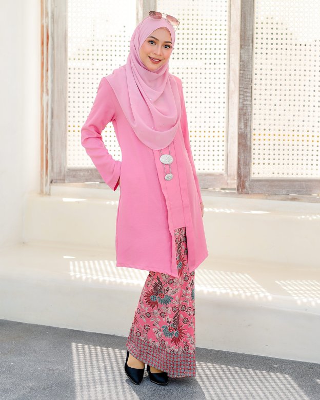 Baju Kebarung Batik Kota Bharu Afreen - Bliss Pink