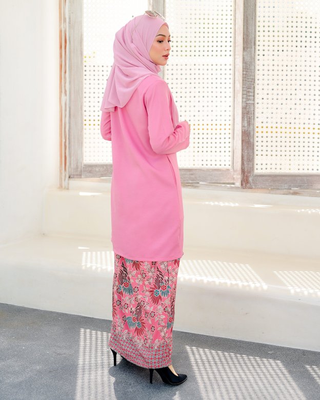 Baju Kebarung Batik Kota Bharu Afreen - Bliss Pink