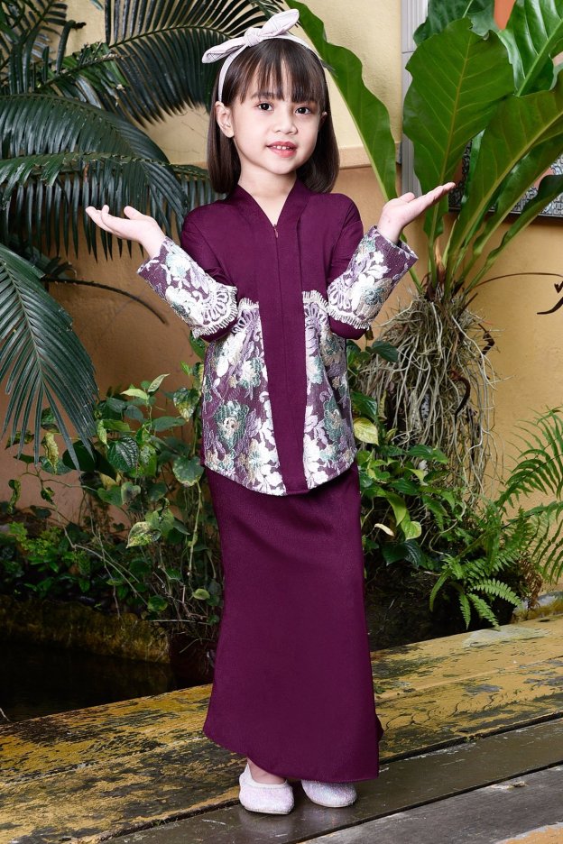 Baju Kebarung Lace Arleta Kids - Plum Purple
