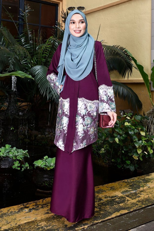 Baju Kebarung Lace Arleta - Plum Purple