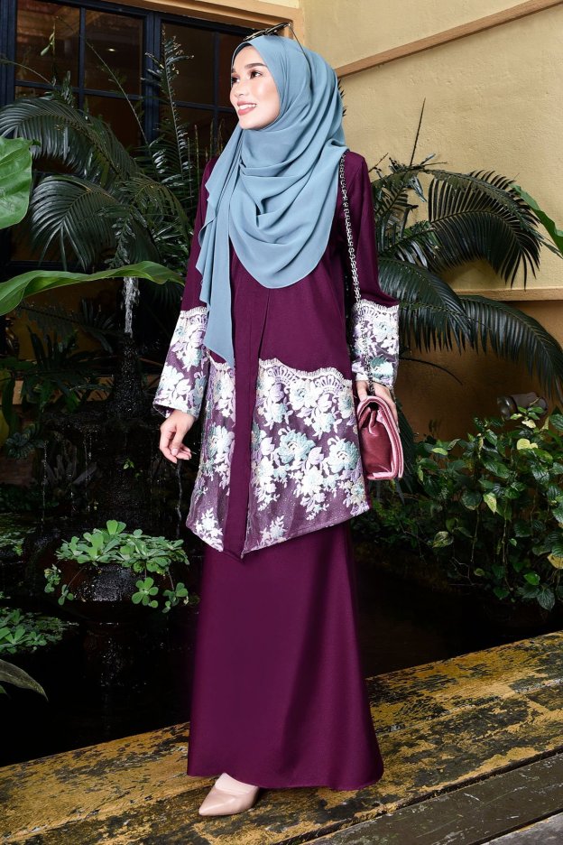 Baju Kebarung Lace Arleta - Plum Purple